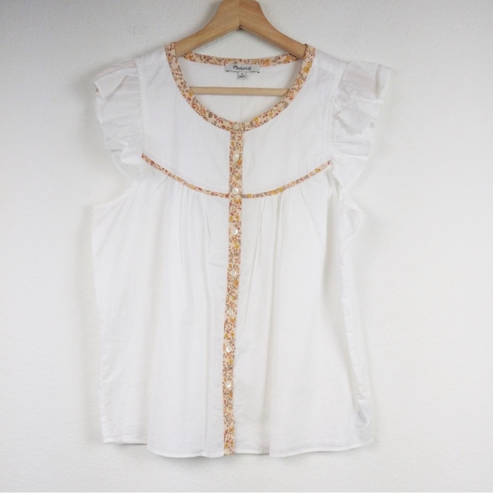 MADEWELL Ruffle-Sleeve Bib Top Size Medium